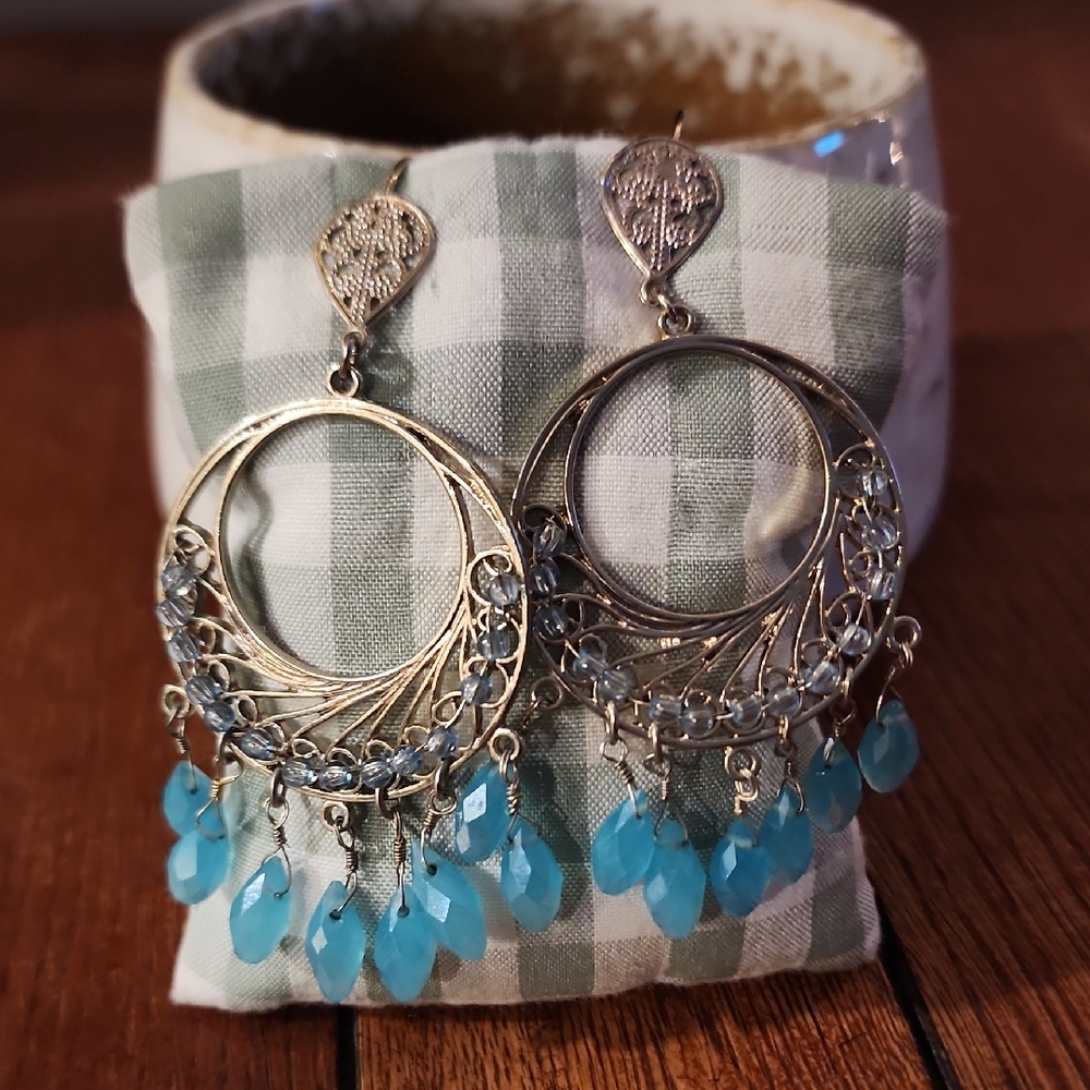 Elegant Silver and Blue Dangle Earrings